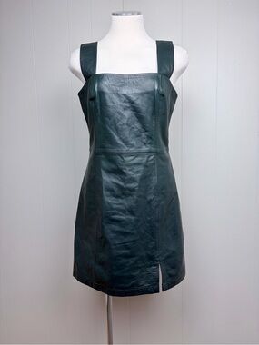 Reformation Austin VEDA Lamb Leather Mini Dress Forest Green Medium